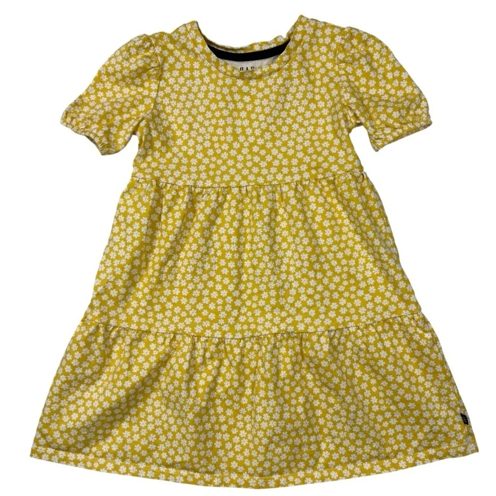 Gap Kids Yellow Floral Cotton Tiered Dress | Size 5